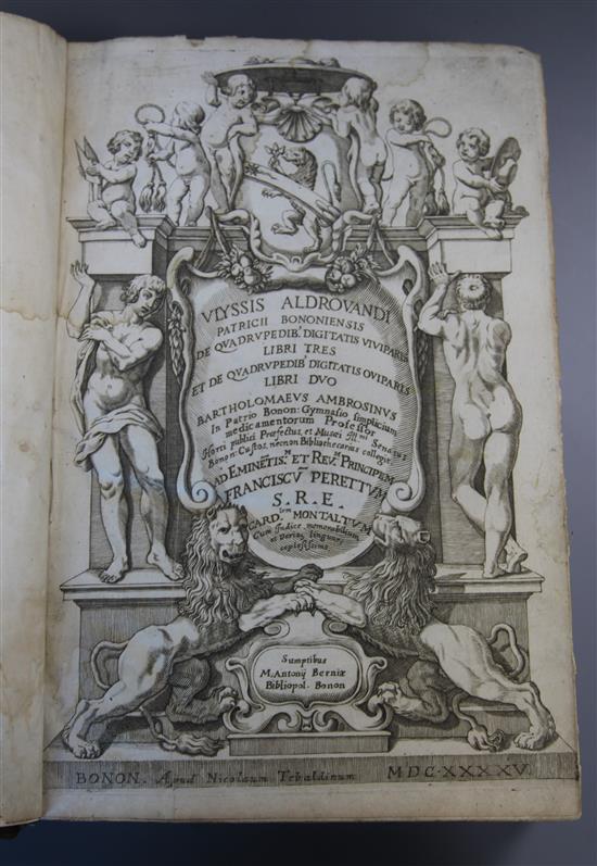 Aldrovandi, Ulisse - De quadrupedibu digitatas viviparis libris tres ..., folio, modern 17th century style calf,